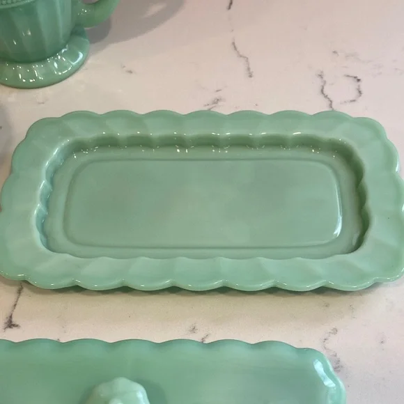 Pioneer Woman Mint Green Glass Butter Dish Creamer Sugar Set - Picture 16 of 16